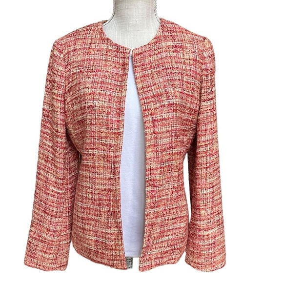 Talbots‎ Womens Orange Red Pink Tweed Open Front Blazer Size 6 - Picture 1 of 16
